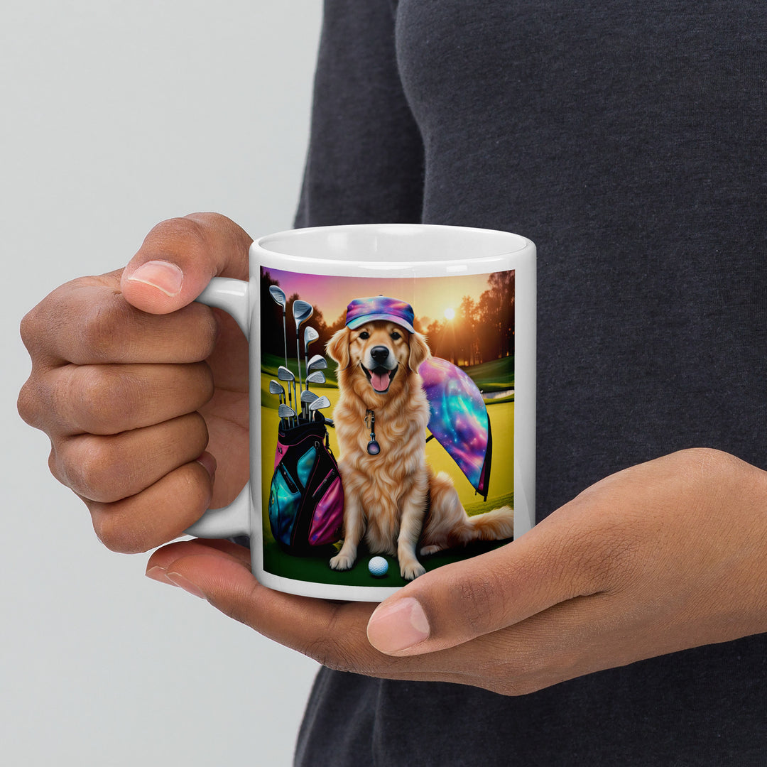 Golden Retriever Golfer- White glossy mug v10