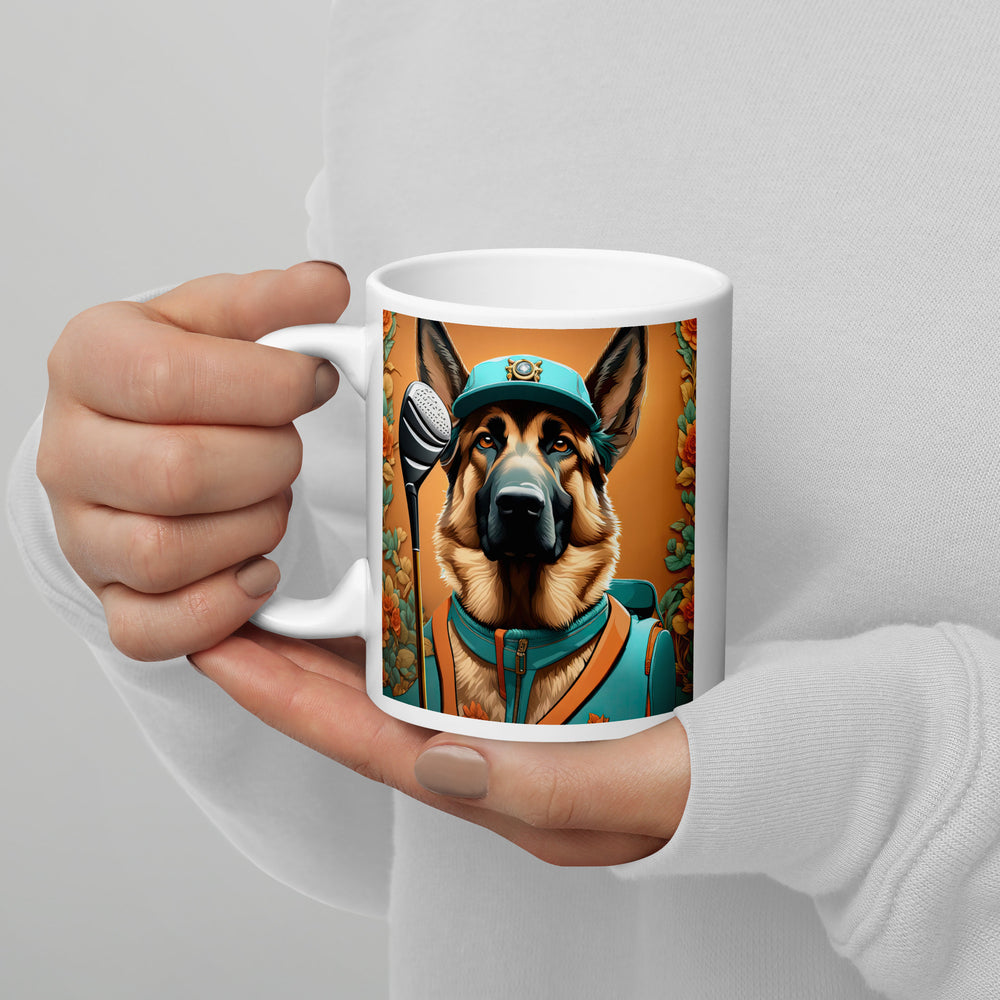 German Shepherd Golfer- White glossy mug V7