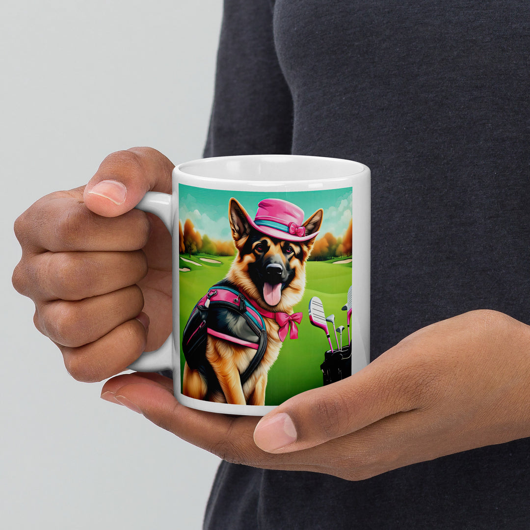 German Shepherd Golfer- White glossy mug V9