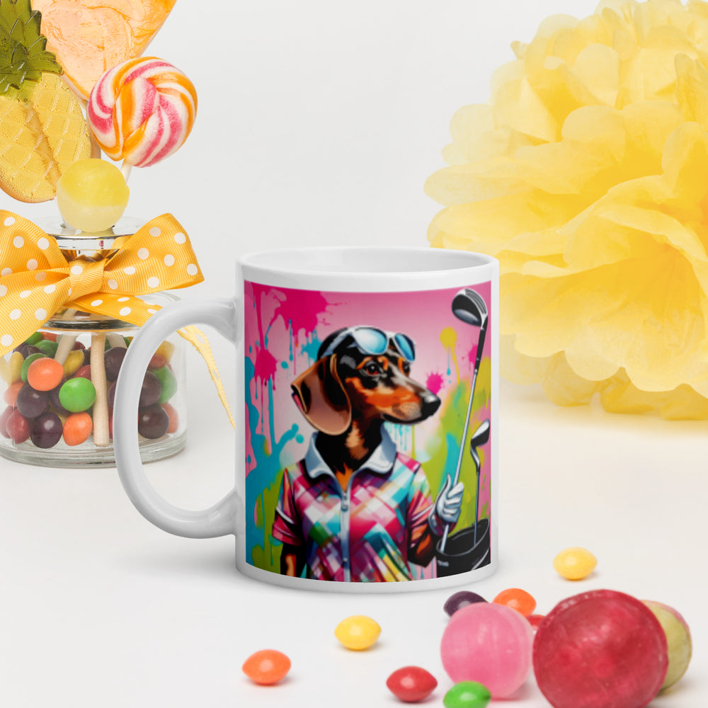 Dachshund Golfer- White glossy mug v2