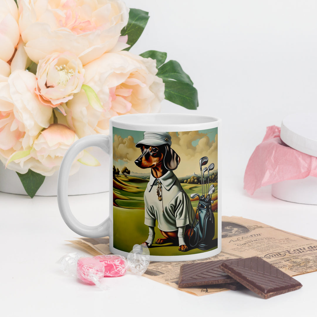 Dachshund Golfer- White glossy mug v3