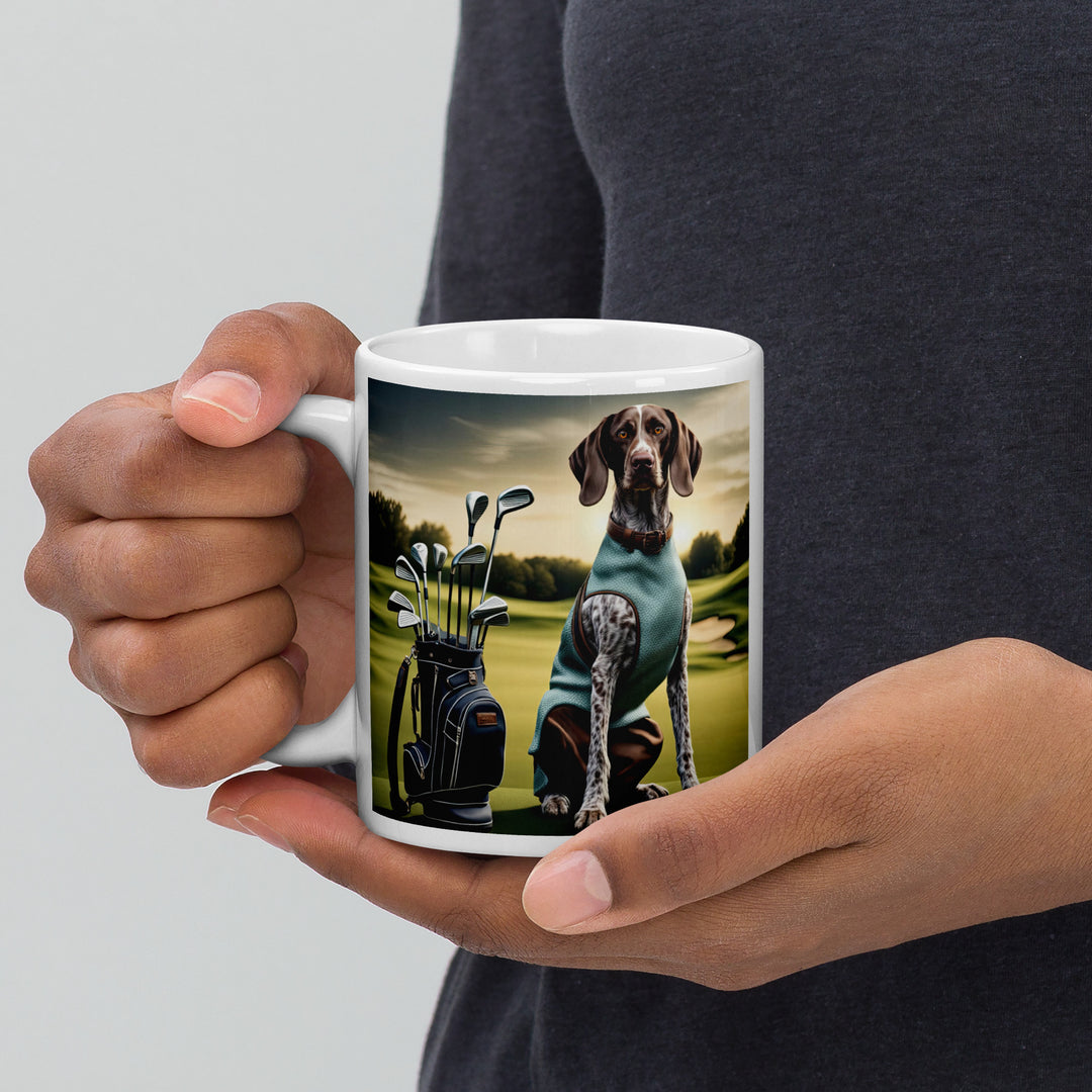 German Shorthaired Pointer Golfer- White glossy mug v2