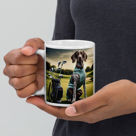 German Shorthaired Pointer Golfer- White glossy mug v2