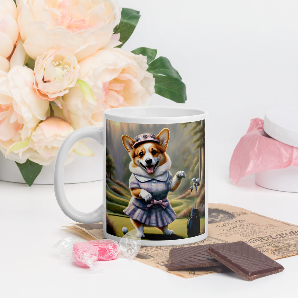Pembroke Welsh Corgi Golfer- White glossy mug v2