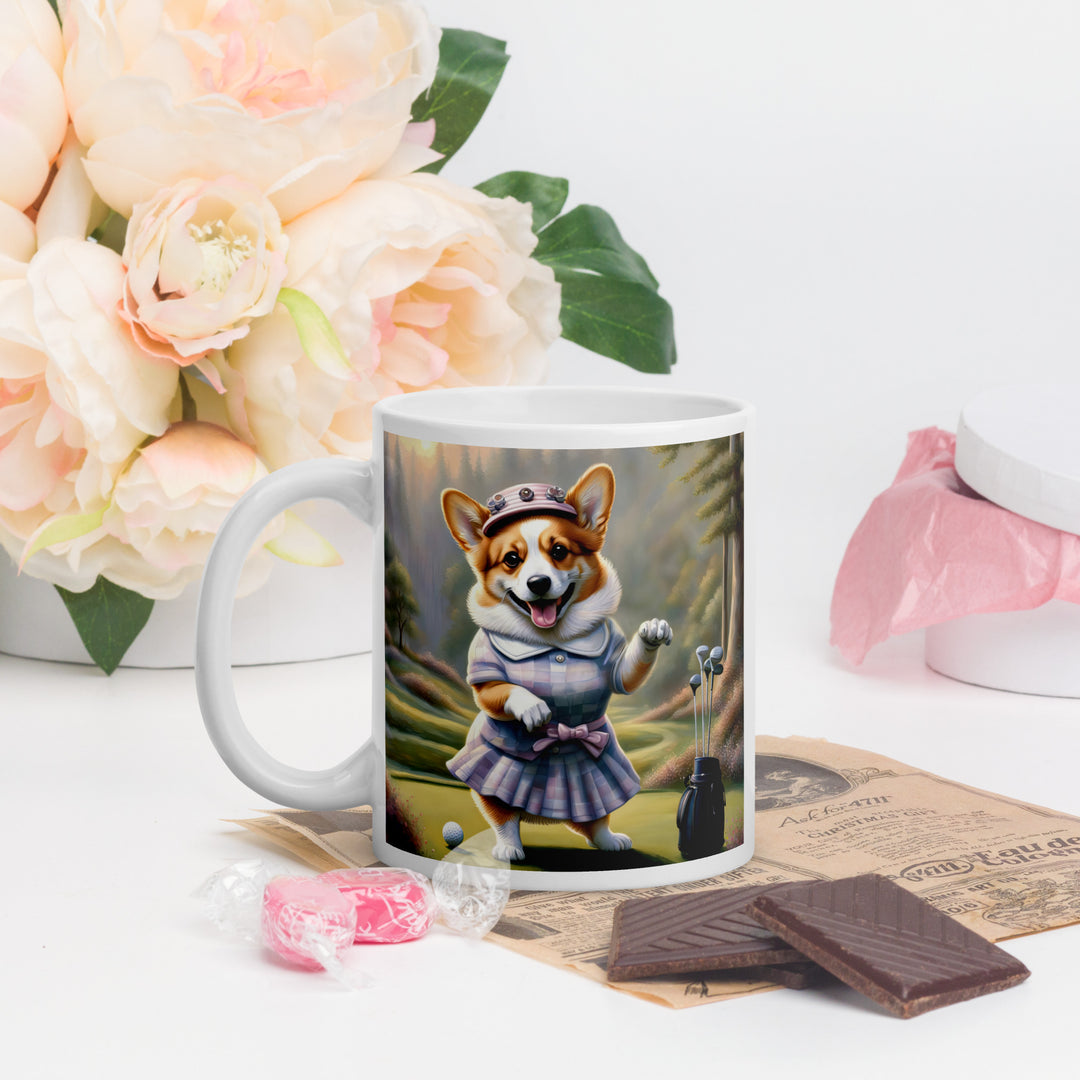 Pembroke Welsh Corgi Golfer- White glossy mug v2