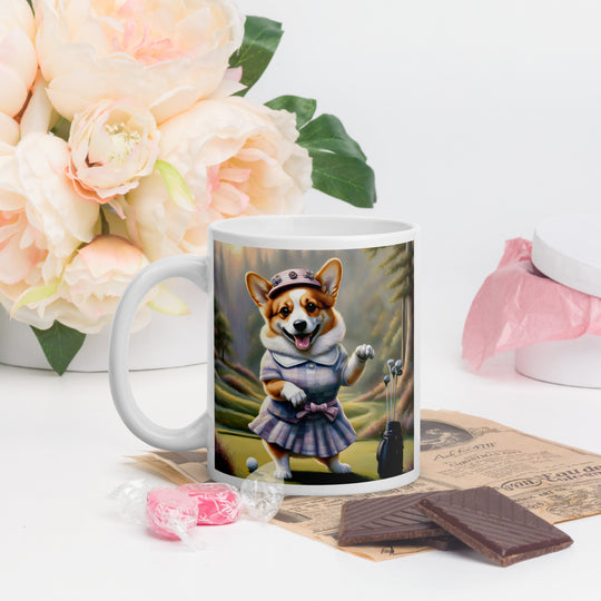 Pembroke Welsh Corgi Golfer- White glossy mug v2