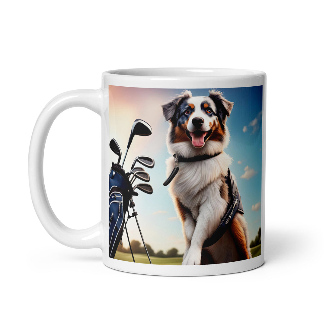 Australian Shepherd Golfer- White glossy mug