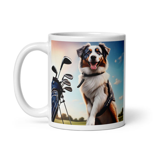 Australian Shepherd Golfer- White glossy mug