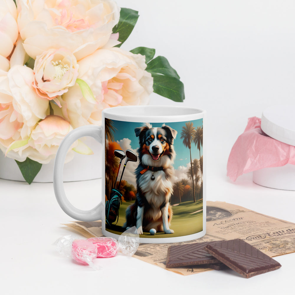 Australian Shepherd Golfer- White glossy mug v2