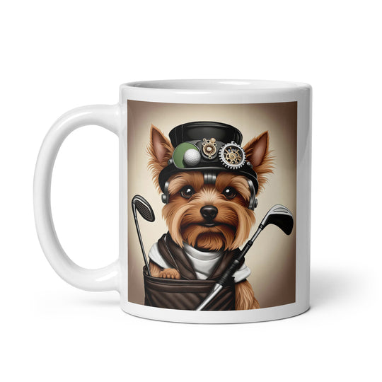 Yorkshire Terrier Golfer- White glossy mug v3