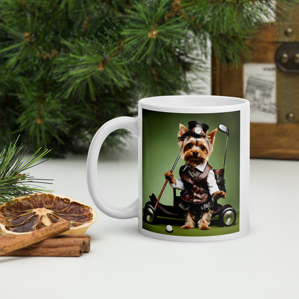 Yorkshire Terrier Golfer- White glossy mug v4