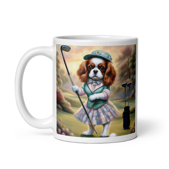 Cavalier King Charles Spaniel Golfer- White glossy mug