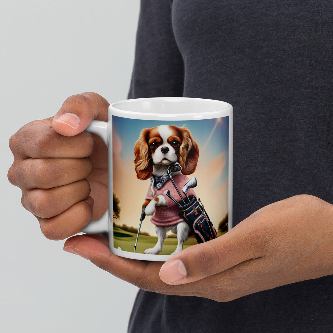 Cavalier King Charles Spaniel Golfer- White glossy mug v2