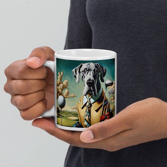Great Dane Golfer- White glossy mug v2