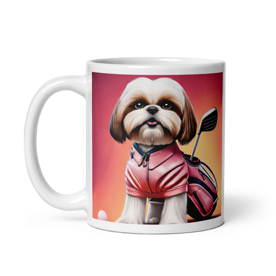 Shih Tzu Golfer- White glossy mug v2