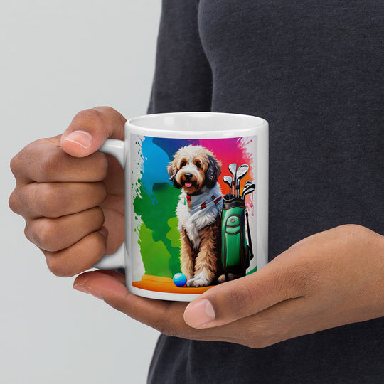 Bernedoodle Golfer- White glossy mug v3