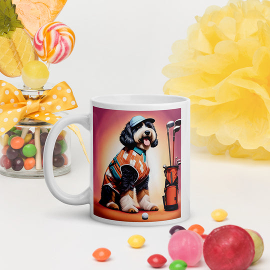 Bernedoodle Golfer- White glossy mug v4