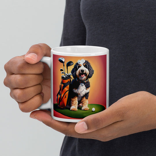 Bernedoodle Golfer- White glossy mug v5