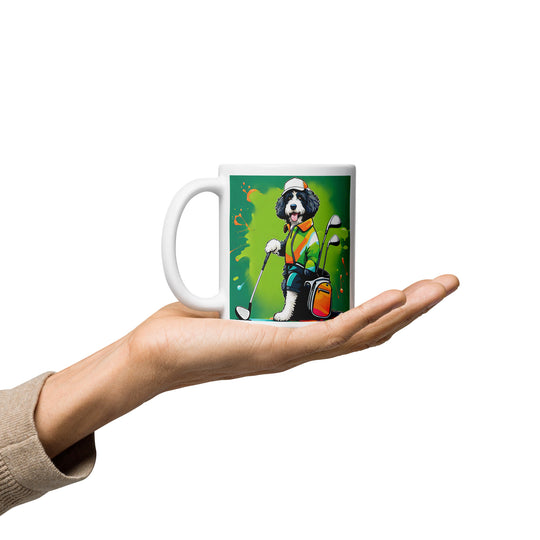 Bernedoodle Golfer- White glossy mug v8