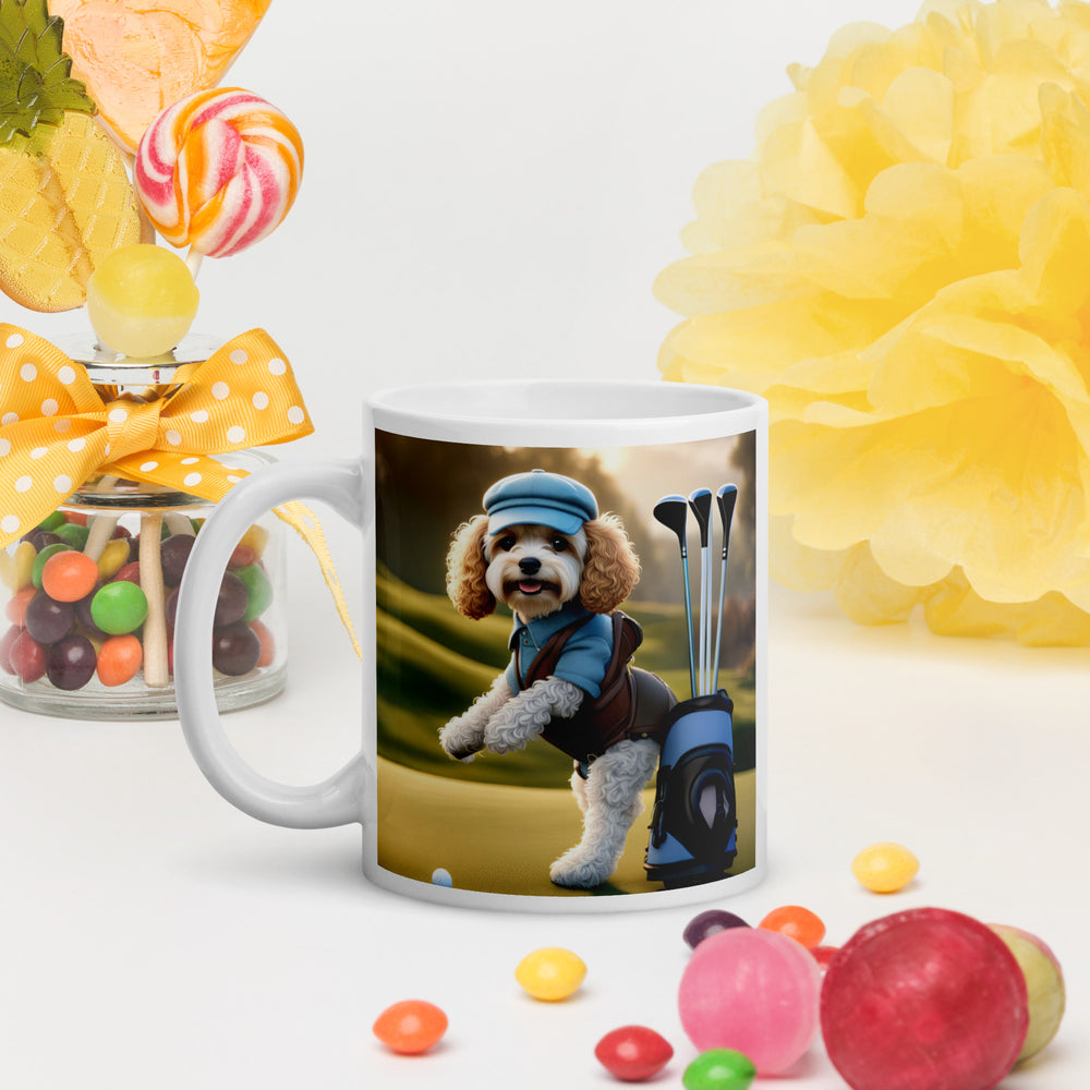 Cavapoo Golfer- White glossy mug v2