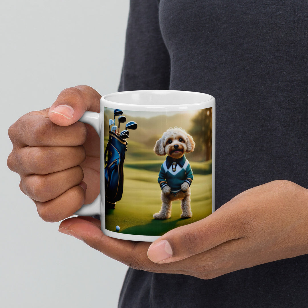 Cavapoo Golfer- White glossy mug v3