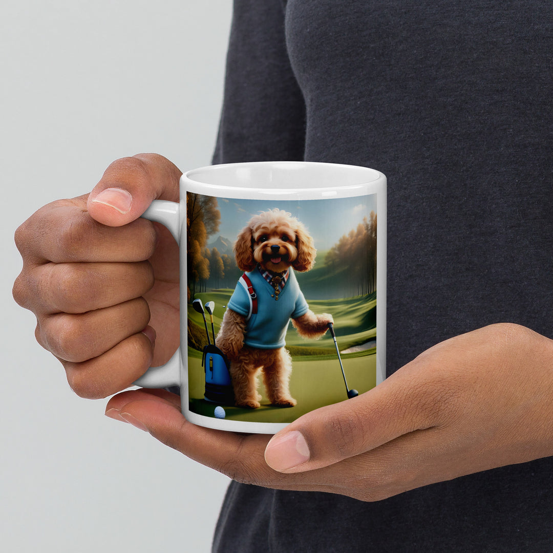 Cavapoo Golfer- White glossy mug v7