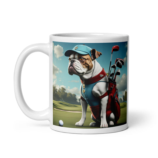 Catahoula Bulldog Golfer- White glossy mug