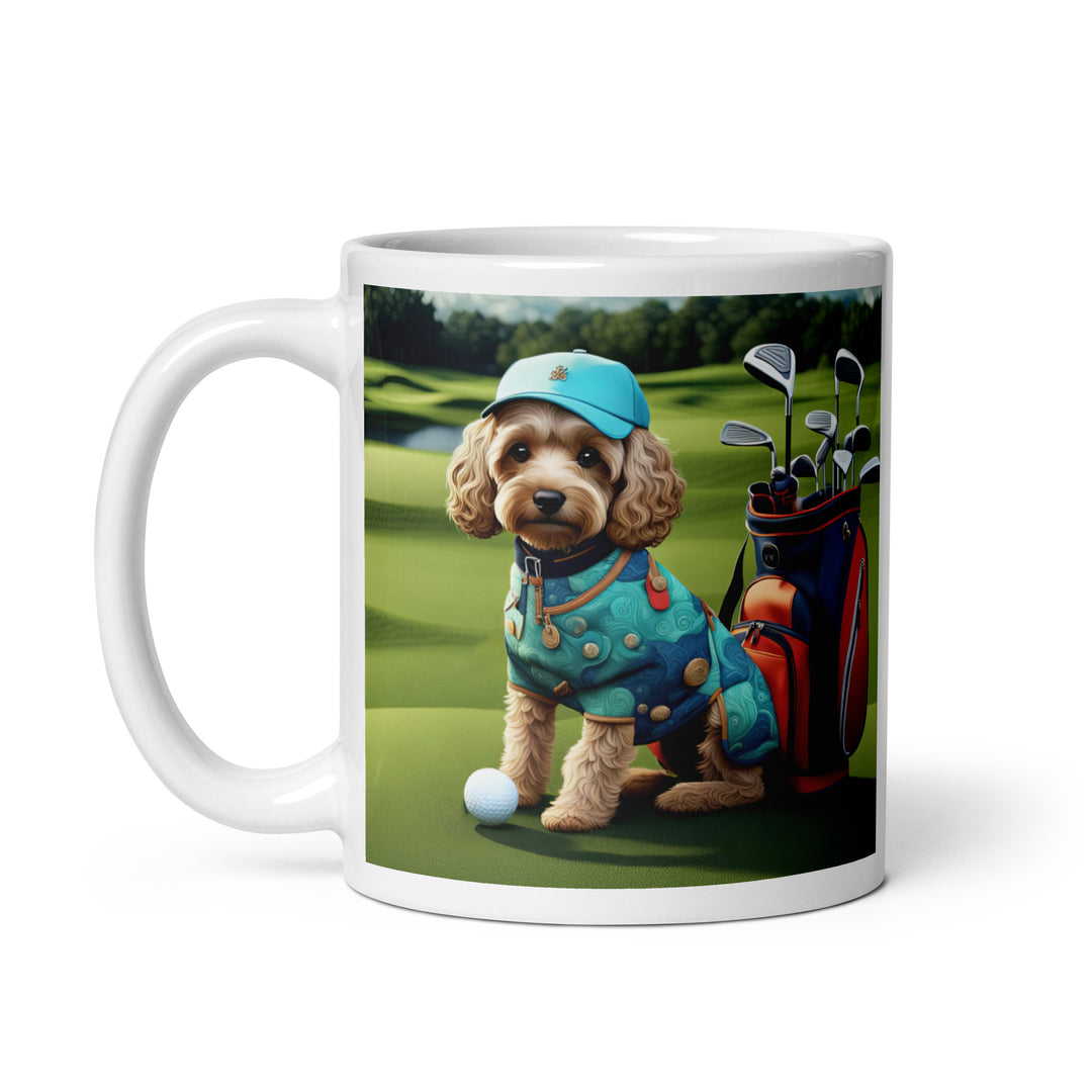 Cockapoo Golfer- White glossy mug v5