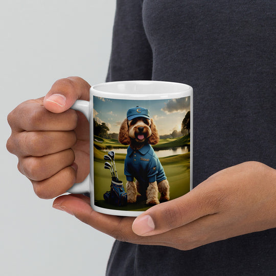 Cockapoo Golfer- White glossy mug v6