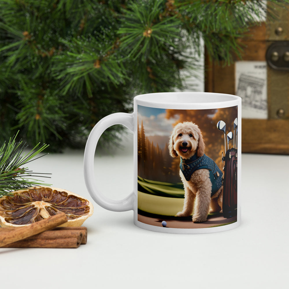 Goldendoodle Golfer- White glossy mug v4