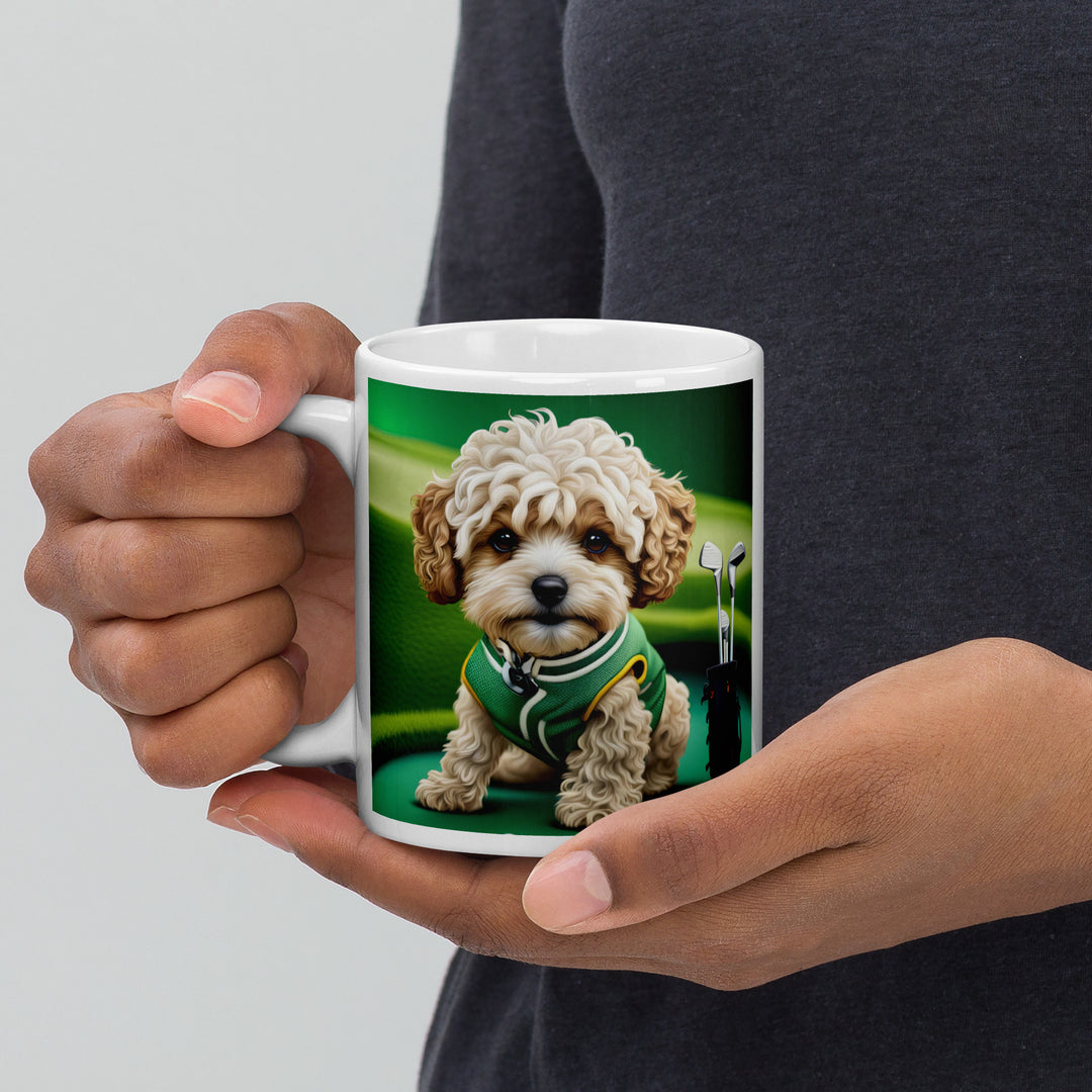 Maltipoo Golfer- White glossy mug v7