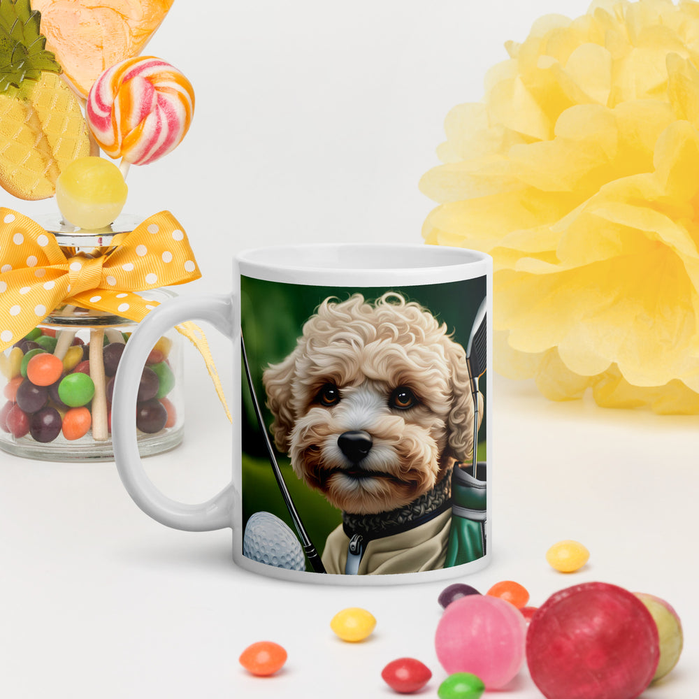 Maltipoo Golfer- White glossy mug v8