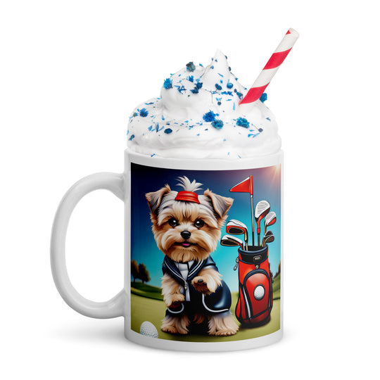 Morkie Golfer- White glossy mug v2