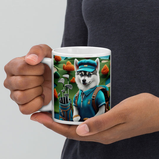 Pomsky Golfer- White glossy mug v15