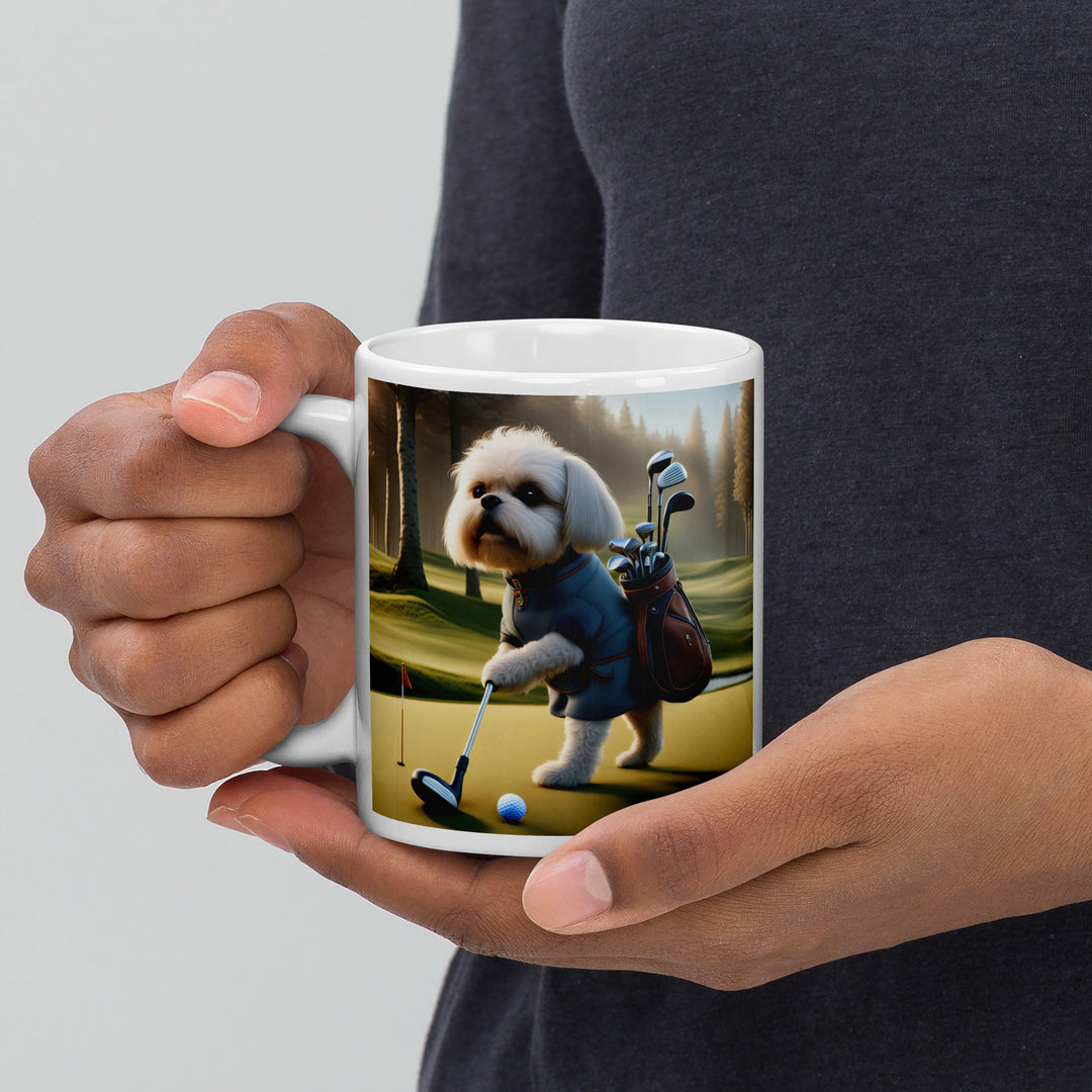 Pugapoo Golfer- White glossy mug v3