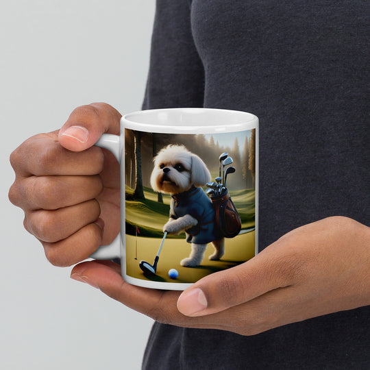 Pugapoo Golfer- White glossy mug v3