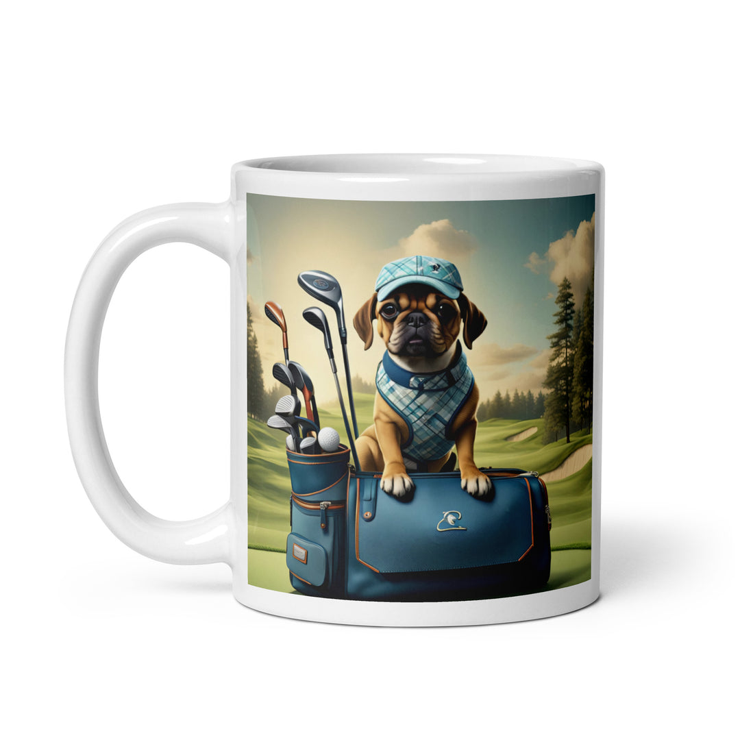 Puggle Golfer- White glossy mug v2