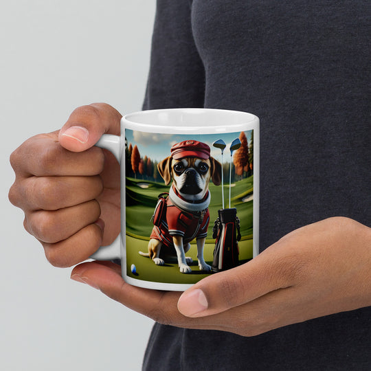 Puggle Golfer- White glossy mug v6