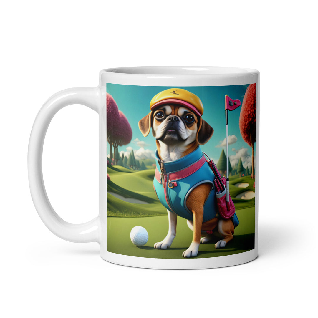 Puggle Golfer- White glossy mug v8