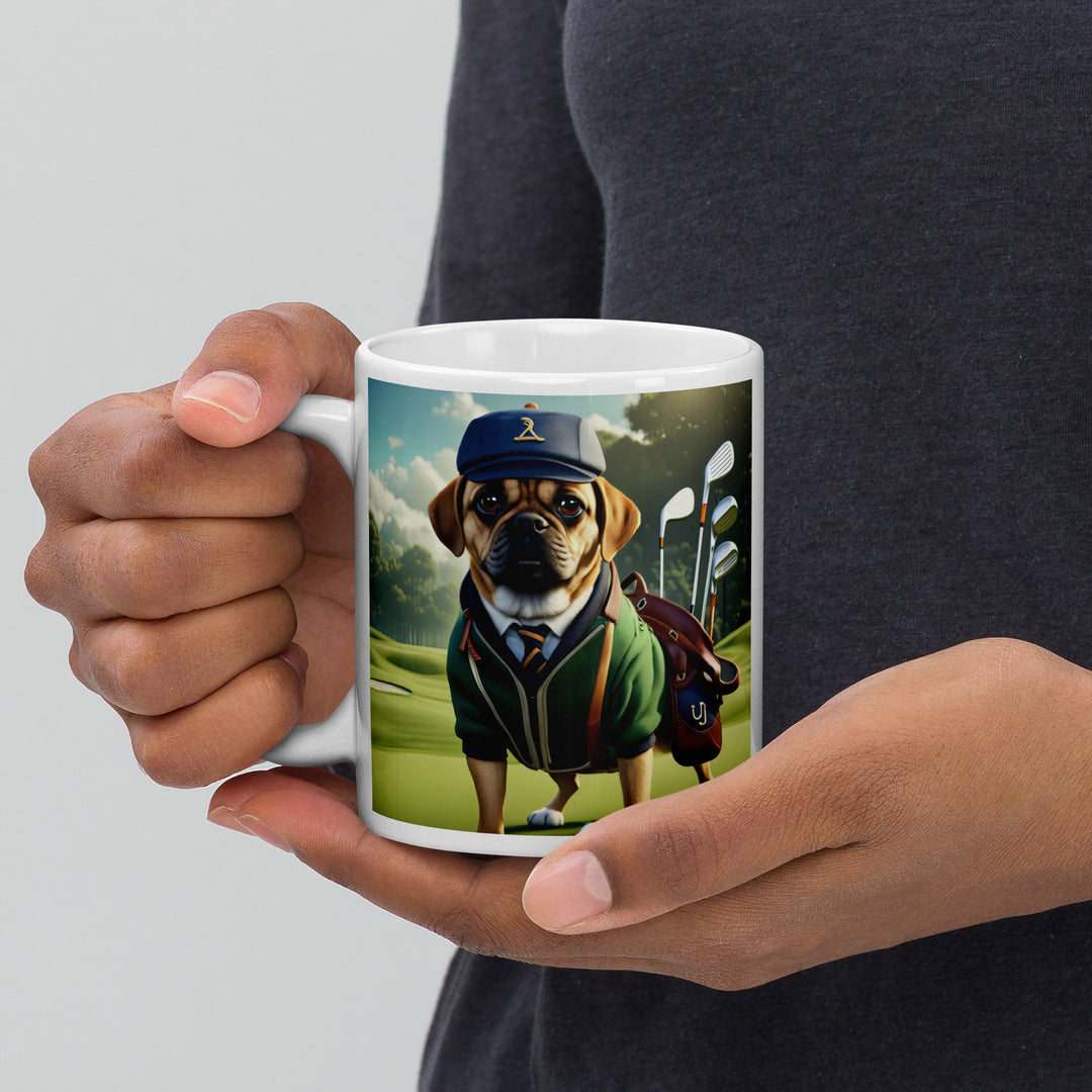 Puggle Golfer- White glossy mug v16