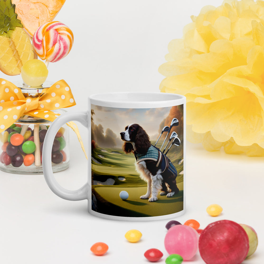 Sprocker Spaniel Golfer- White glossy mug v2