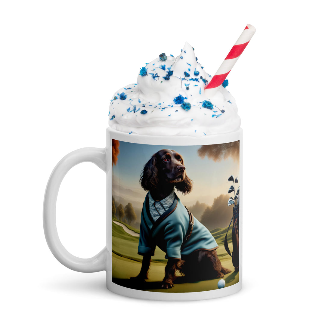 Sprocker Spaniel Golfer- White glossy mug v3