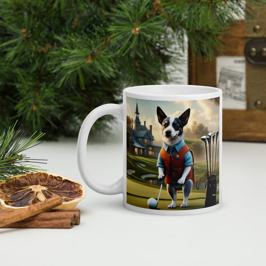 Texas Heeler Golfer- White glossy mug