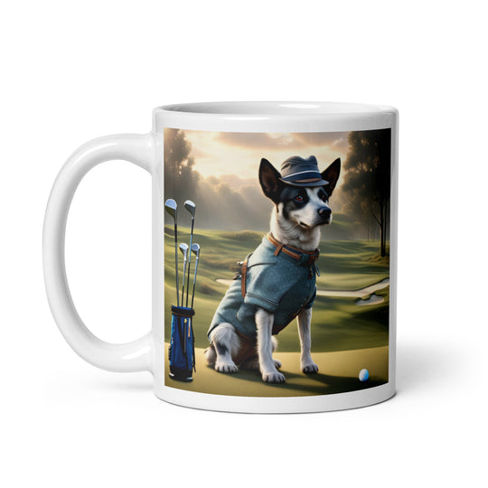 Texas Heeler Golfer- White glossy mug v8