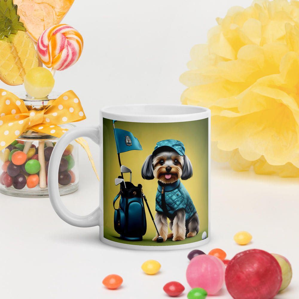 Yorkipoo Golfer- White glossy mug v7