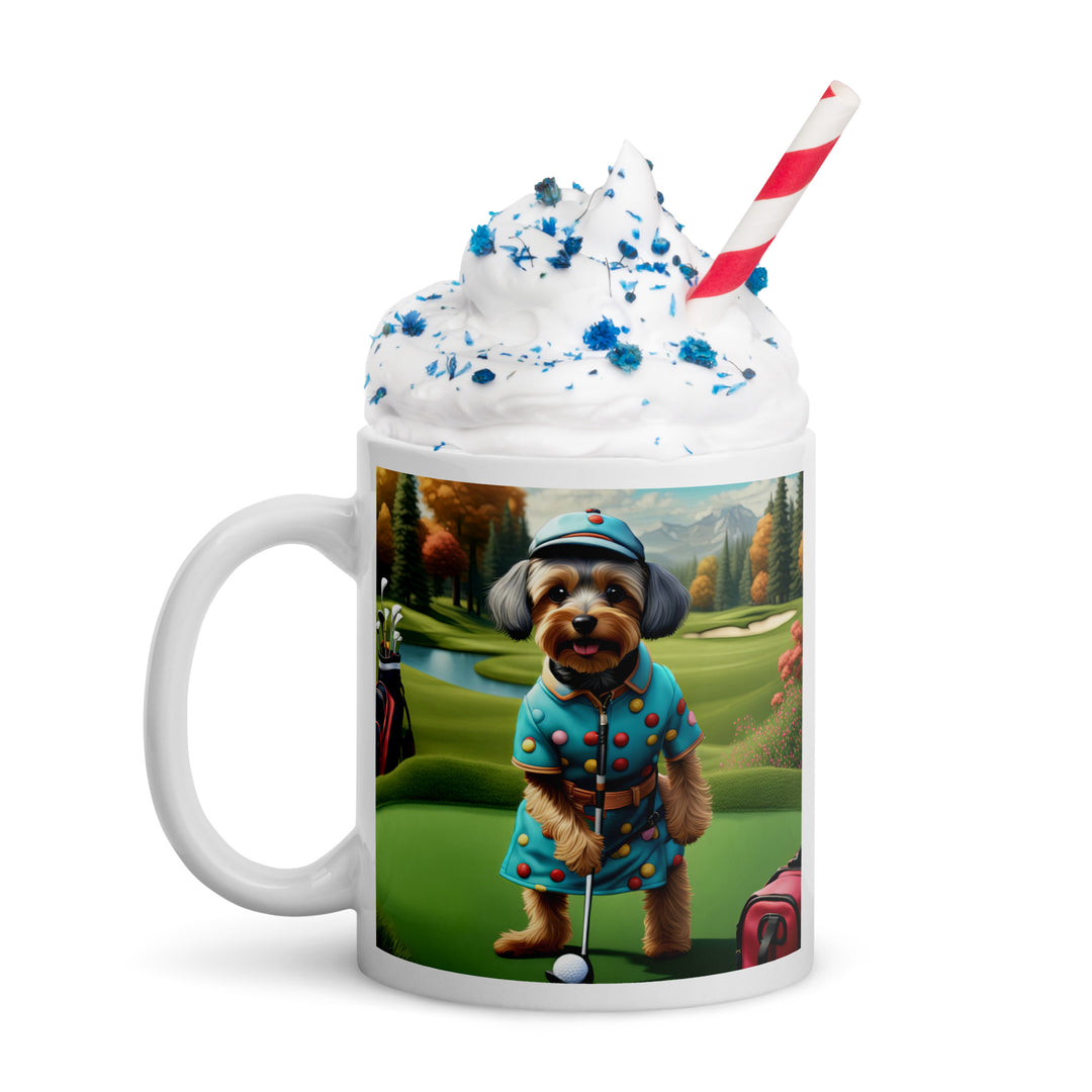 Yorkipoo Golfer- White glossy mug v8