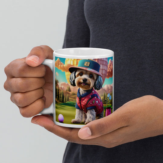 Yorkipoo Golfer- White glossy mug v9