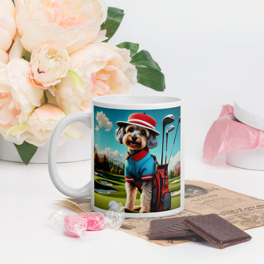 Yorkipoo Golfer- White glossy mug v13