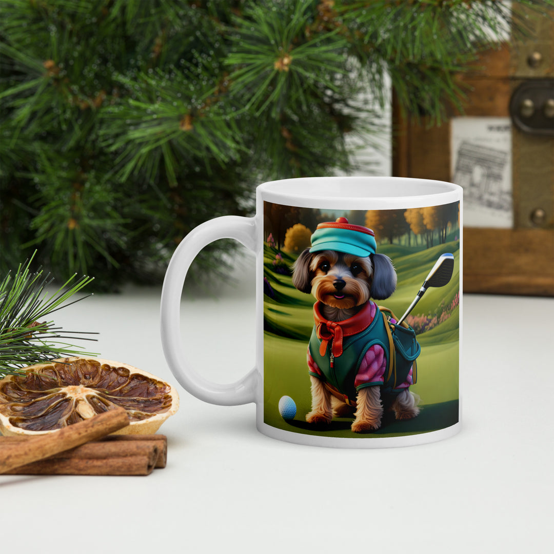 Yorkipoo Golfer- White glossy mug v14