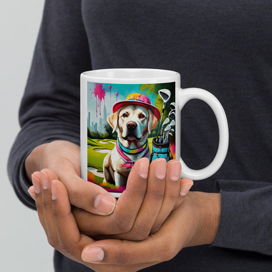 White glossy mug-Labrador Retriever Golfer V9